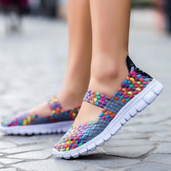 LALANG Breathable Mesh Shoes Women Woven Shoes Flats Flip Flops (Grey) - Intl Mei 2018 - 5 LALANG Breathable Mesh Shoes Women Woven Shoes Flats Flip Flops (Grey) - intl - 5