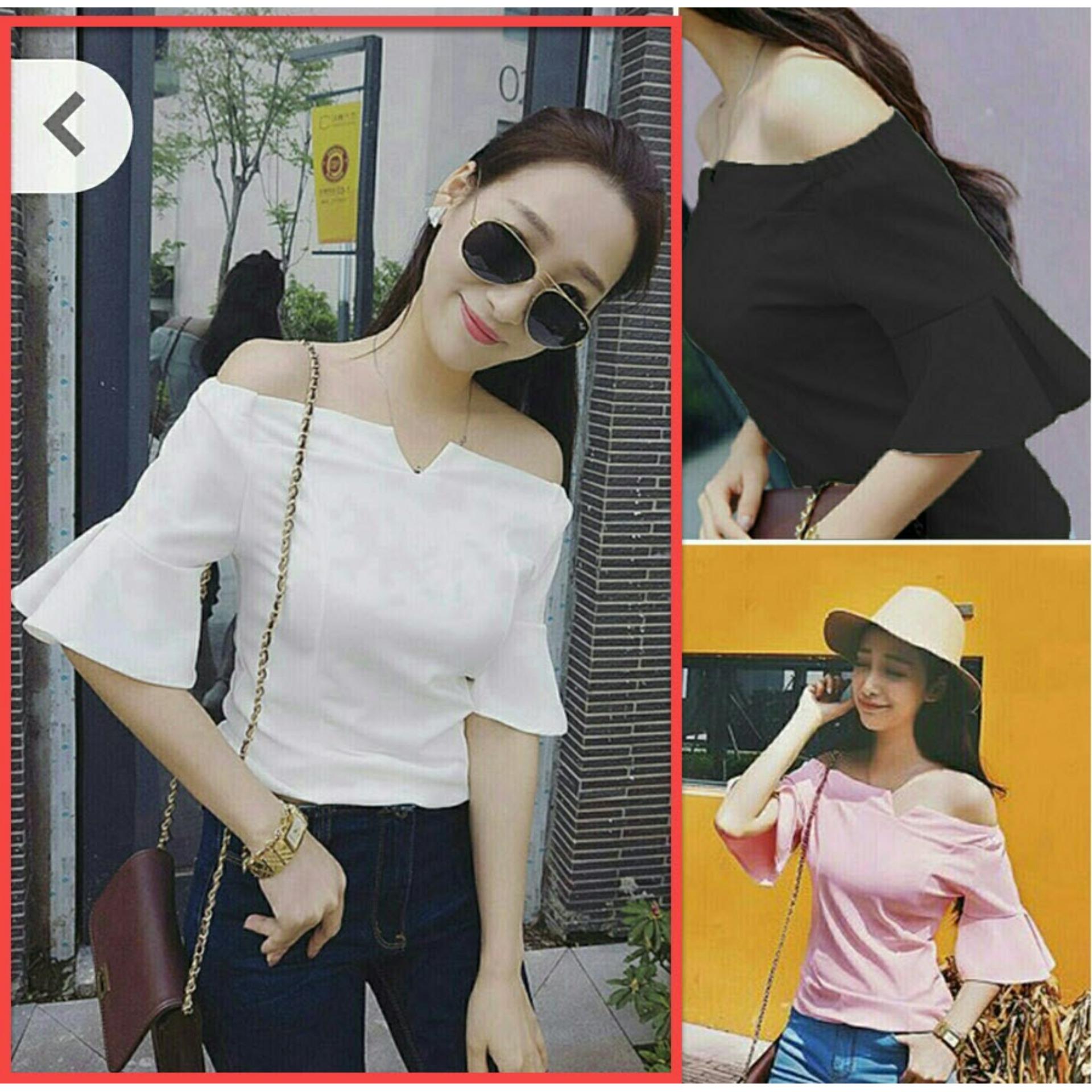 LF  Sabrina Kasual / Sabrina Santai / Sabrina Lengan Pendek Off The Shoulders / Sabrina Polos (Fifi Itewh) NR D30 - Putih / top atasan wanita / atasan sabrina / sabrina blouse / blouse wanita D3C