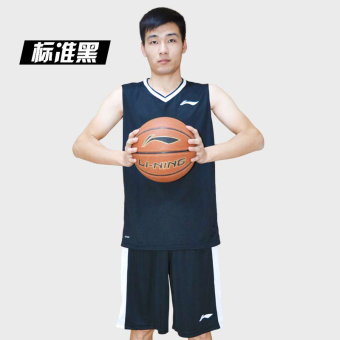 Gambar LINING AATM003 pria jas tanpa lengan rompi permainan kebugaran pakaian pakaian basket (Standar hitam 2)