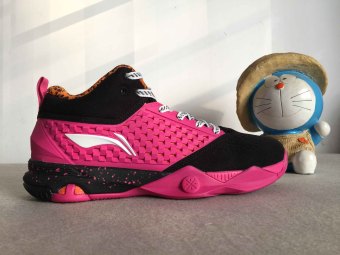 Gambar LINING abfj023 5 asli fisi sepatu tempur basket (Hitam dan merah muda)