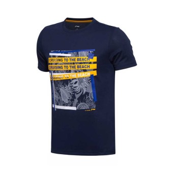 Gambar LINING Ahsm155 Kasual Pria Leher Bulat T shirt Basket T shirt (AHSM155 1 biru) (AHSM155 1 biru)