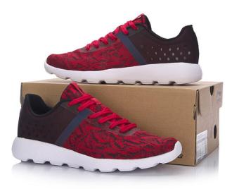 Gambar LINING arbm009 lembut bawah baru sepatu bernapas jala lari pria sepatu lari (009 4 hitam dan merah)