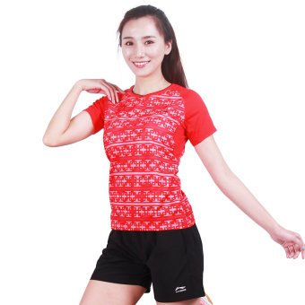 Gambar LINING asli berjalan pelatihan cepat kering pakaian bulu tangkis pakaian (AAYL014 bendera Hong perempuan t shirt)