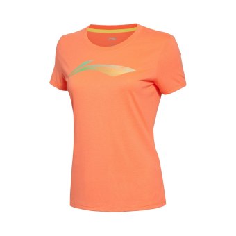 Gambar LINING ATSL102 seri pelatihan kebugaran pakaian lengan pendek kebugaran t shirt (Neon oranye lembut 2)