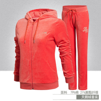 Gambar LINING AWDK088 AKLK088 perempuan musim semi dan musim gugur berjalan sweater olahraga jas (464 bunga abu abu merah muda jas)