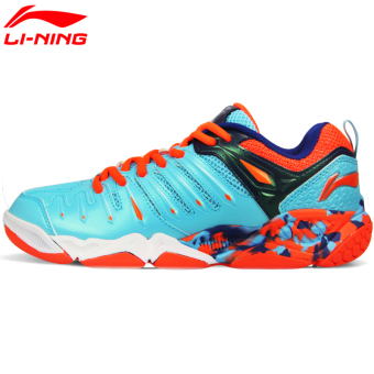 Gambar LINING AYTL082 profesional non slip bernapas bantalan sepatu olahraga, sepatu bulu tangkis baru (Cahaya Terang biru orange fluoresensi Yao)