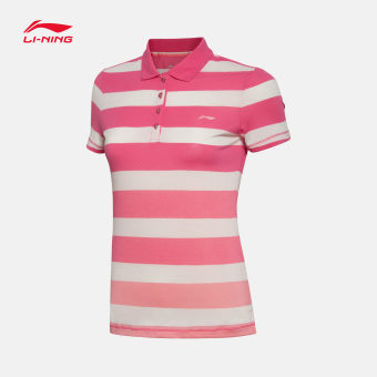 Gambar LINING GPLL002 kasual merajut perempuan baru kemeja POLO t shirt (Merah muda Putri flamingo pink putih 1)