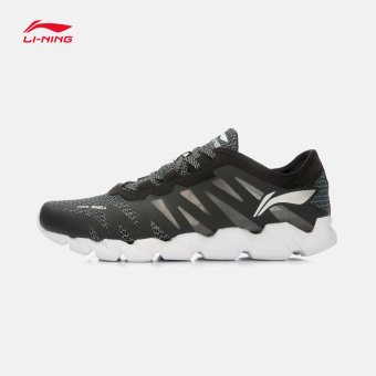 Gambar LINING laki laki resmi otentik musim gugur sepatu olahraga bernapas sepatu lari (New Basic Black yayasan putih)