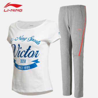 Gambar LINING membeli wanita musim semi dan musim panas leher bulat lengan pendek kemeja t shirt (034 dasar putih buah fluoresensi Hong jas)