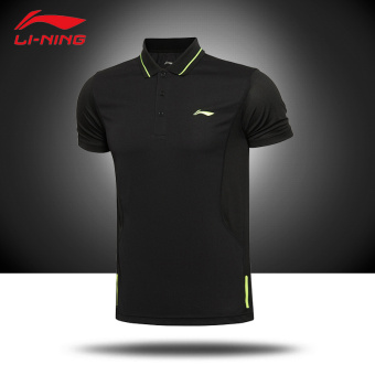 Gambar LINING model musim panas seri pelatihan pria POLO kemeja Kebugaran Pakaian (New dasar hitam)