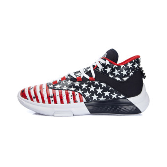 Gambar LINING musim semi baru basket sepatu olahraga sepatu pria (Tinta biru cinnabar Hong putih)