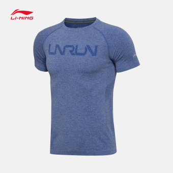 Gambar LINING Nyaman Laki laki Musim Semi Baru Merajut Pakaian Olahraga T shirt (Pencampuran warna biru tua 1) (Pencampuran warna biru tua 1)