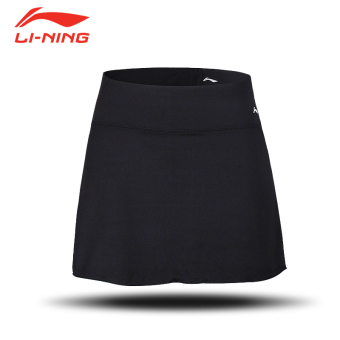 Gambar Lining Perempuan setengah panjang rok tenis musim panas kebugaran bottoming celana bulu tangkis pakaian (ASKL114 kulot hitam, desain pakaian bagian belakang permukaan rok lipit)