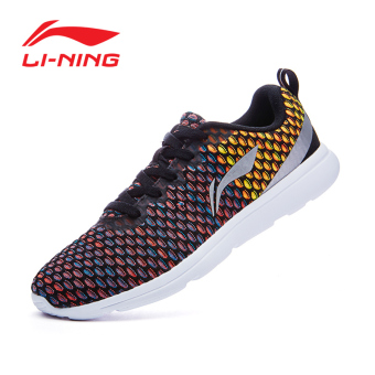Gambar LINING resmi otentik musim gugur redaman sepatu olahraga sepatu lari (New dasar hitam lampu neon hijau putih)