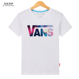 Gambar Longgar Korea Fashion Style Katun Leher Bulat Pada T shirt (Vans Putih) (Vans Putih)