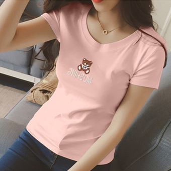 Longgar Korea Fashion Style Leher Bulat Lengan Pendek Bottoming Kemeja Slim Lengan Pendek T-shirt