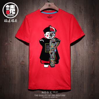 Gambar Longgar musim panas Jepang Sea ayah t shirt (Merah zombie Cin) (Merah zombie Cin)