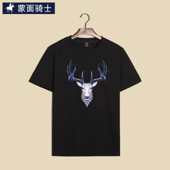 Gambar Longgar tren rusa dicetak pria lengan pendek t shirt (T 149 ungu rusa hitam) (T 149 ungu rusa hitam)