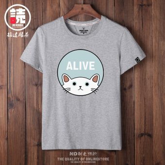 Gambar LOOESN Japanese style cotton men s short sleeve boy s versatile T shirt (Abu abu kucing segar kecil)