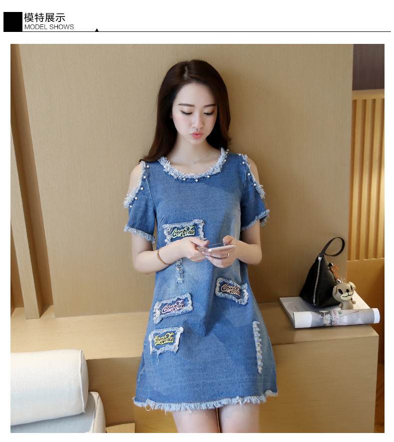 LOOESN lengan pendek bagian tipis musim panas denim dress rok denim (Denim biru) baju wanita dress wanita Gaun wanita