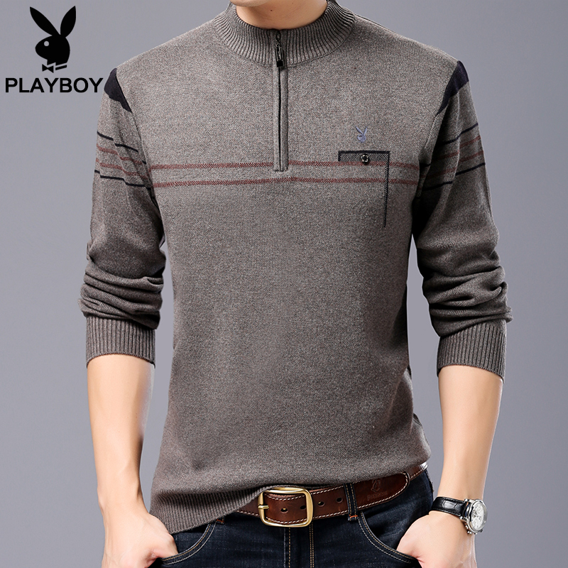 PLAYBOY musim gugur dan musim dingin baru pria leher bulat t-shirt sweater ( Abu
