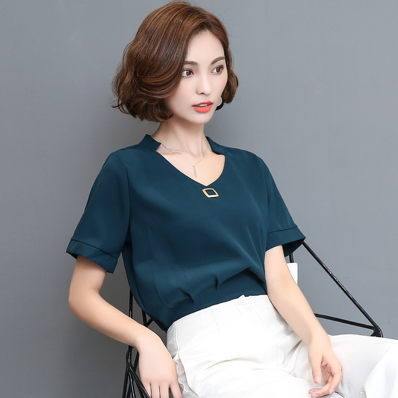 LOOESN women's short sleeved New style Plus-sized slimming Korean-style Top chiffon shirt ...