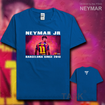 Gambar Ma Er neymar11 katun pakaian sepak bola lengan pendek penuh kasih kemeja t shirt (Lengan pendek biru tua)