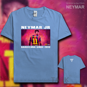 Gambar Ma Er neymar11 katun pakaian sepak bola lengan pendek penuh kasih kemeja t shirt (Lengan pendek Carolina biru)