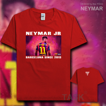 Gambar Ma Er neymar11 katun pakaian sepak bola lengan pendek penuh kasih kemeja t shirt (Lengan pendek merah)