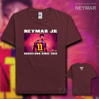 Gambar Ma Er neymar11 katun pakaian sepak bola lengan pendek penuh kasih kemeja t shirt (Lengan pendek merah marun)