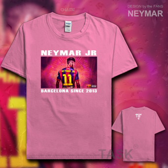 Gambar Ma Er neymar11 katun pakaian sepak bola lengan pendek penuh kasih kemeja t shirt (Lengan pendek Rhododendron warna)