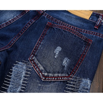 Mens High Quality Patch Jeans Ripped Jeans For Men Holes Pants Denim Trousers- Dark Blue - Intl Juli 2018 - 5 Mens high quality Patch Jeans ripped jeans for men holes pants denim trousers- Dark Blue - intl - 5