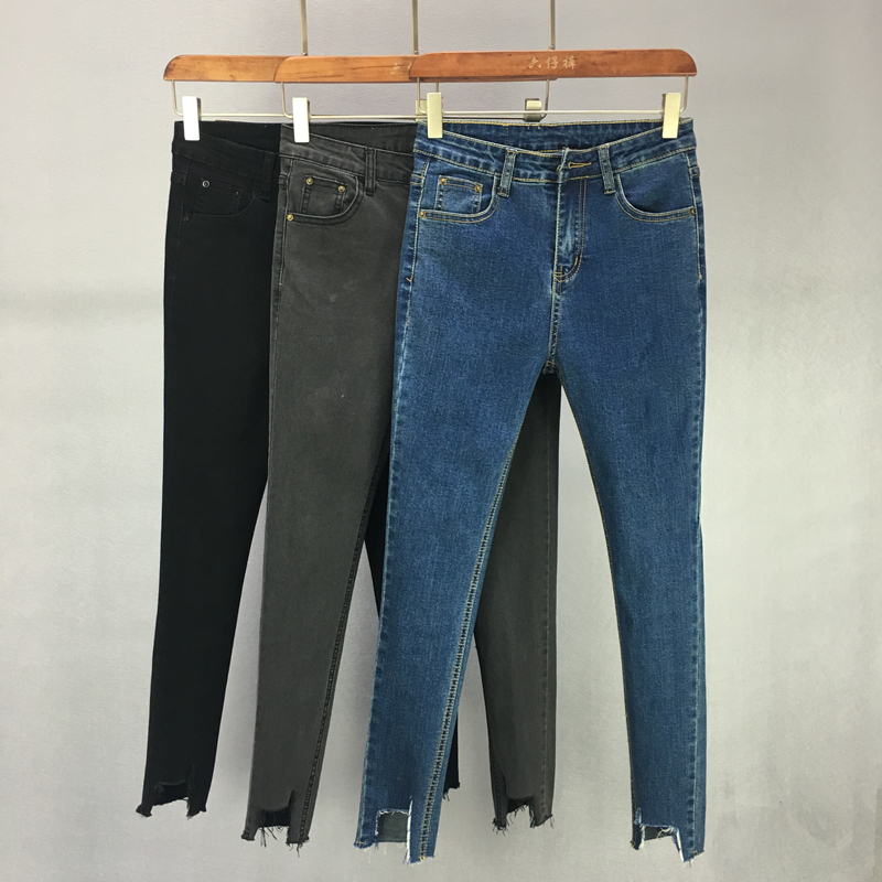 MM abu-abu Korea perempuan adalah pensil tipis celana kaki celana jeans (Penuh dua