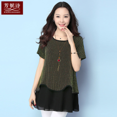 Mm dan bagian panjang palsu dua kemeja sifon LOOESN lengan pendek t-shirt ( Hitam