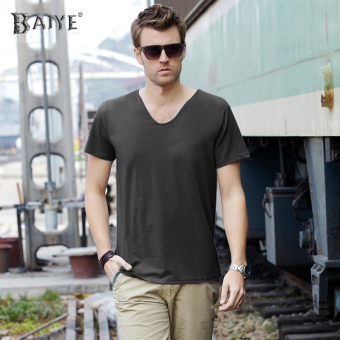 Gambar Modal berbentuk hati v neck Slim bottoming kemeja t shirt (Abu abu gelap)