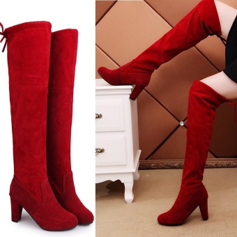 Gambar MSHOES Women s Suede High Heels Over the knee Boots Large Size Boots (Red)   intl