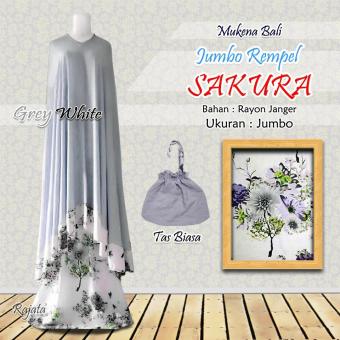 Gambar Mukena Rayon Bali Ukuran Jumbo Rampel Sakura Warna Grey Abu Putih