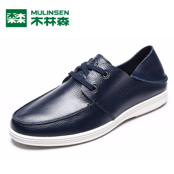 Gambar MULINSEN Korea Fashion Style Putaran Sepatu Kulit Sepatu Pria (Sepatu biru)