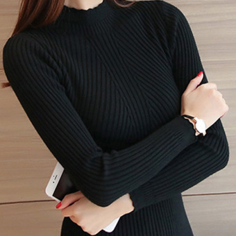 Gambar Musim gugur dan musim dingin merajut wanita pullover baru sweater tebal bottoming kemeja (Hitam (bagian tebal))