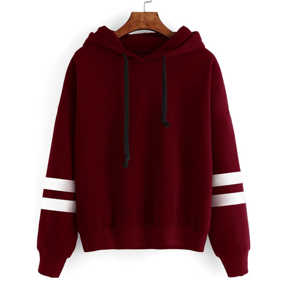Musim Gugur dan Musim Dingin Womens Lengan Panjang Hoodie Sweatshirt Jumper Hooded Pullover Tops (Burgundy)-Intl