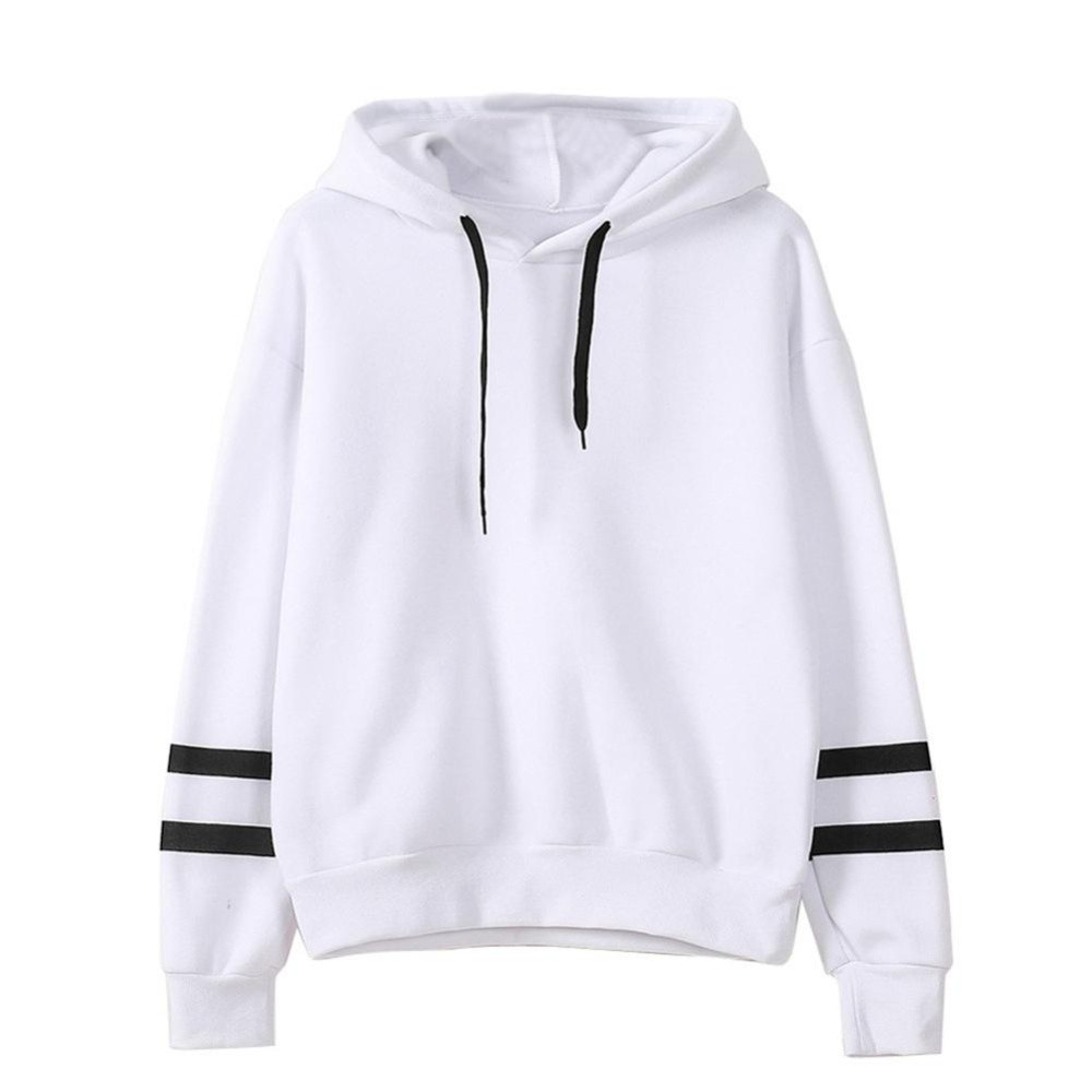 Musim Gugur dan Musim Dingin Womens Lengan Panjang Hoodie Sweatshirt Jumper Hooded Pullover Tops (Putih)-Intl