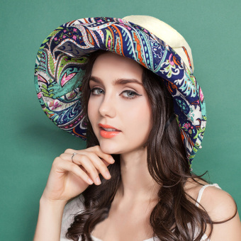 eShop Checker Musim panas perempuan topi matahari matahari topi topi (Linen krem) Hot Deals