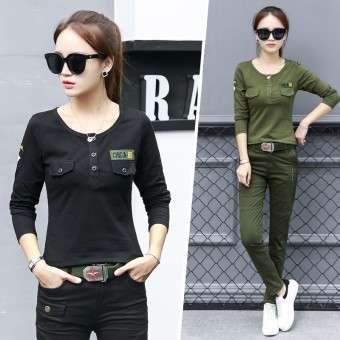 Seragam Militer Perempuan Musim Semi dan Musim Gugur Baju Dalaman Luar Rumah Hitam