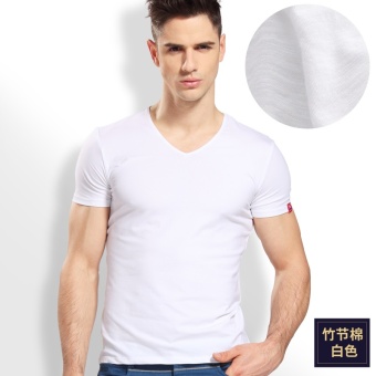 Gambar Nachuan laki laki v neck pemuda Slim bottoming kemeja t shirt (Katun bambu putih)