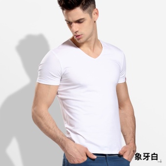 Gambar Nachuan laki laki v neck pemuda Slim bottoming kemeja t shirt (Putih)