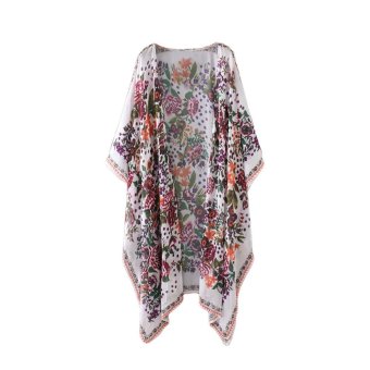 New Women Chiffon Kimono Cardigan Floral Print Asymmetric Boho Loose Outerwear Beachwear Bikini Cover Up White - Intl Juni 2018 - 4 New Women Chiffon Kimono Cardigan Floral Print Asymmetric Boho Loose Outerwear Beachwear Bikini Cover Up White - intl - 4