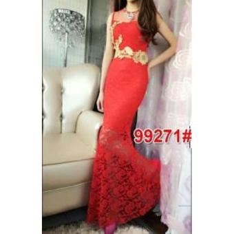 Gambar Nicer Gaun Pesta Brukat Impor Long Dress 99271 Red