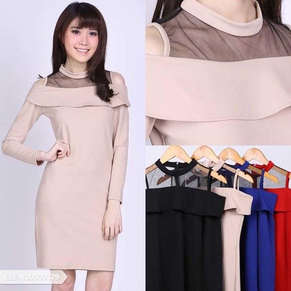 Omah Fesyen Pleysia Plain Cold Shoulder Mini Dress Color: Black
