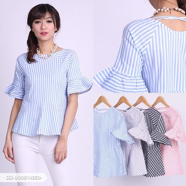 Omah Fesyen Veluica Stripe Raglan Blouse - Grey Omah Fesyen Veluica Stripe Raglan Blouse - Grey