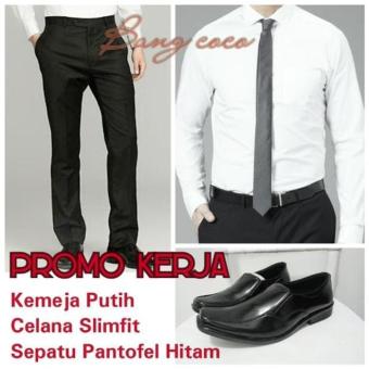 Gambar PAKET PROMO KEMEJA PUTIH   HITAM + CELANA KERJA + SEPATU PANTOFEL